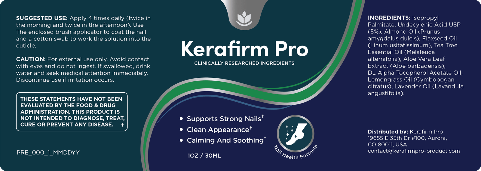KeraFirm Pro printed ingredient label